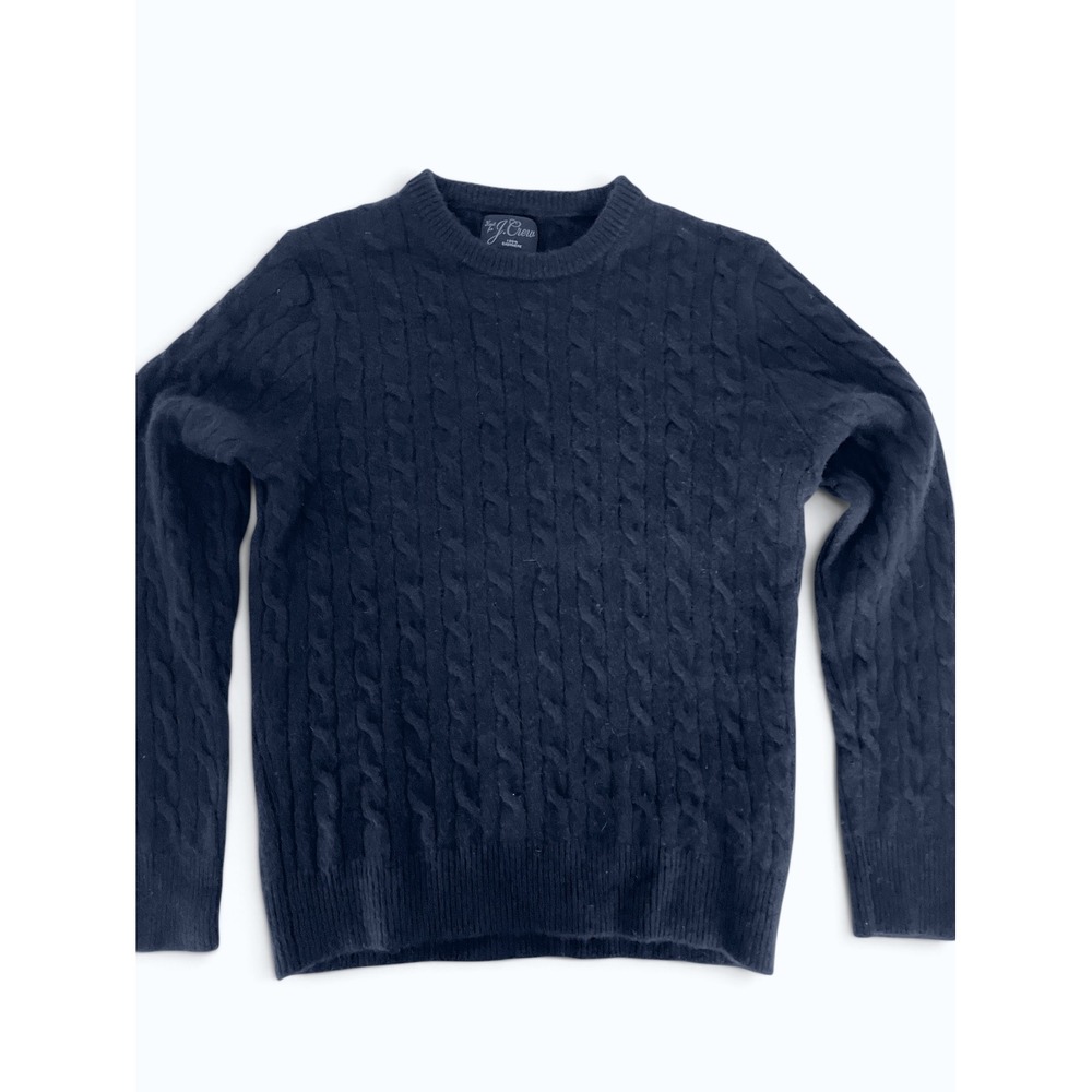 J.Crew 100% Cashmere Cable Knit Navy Blue Crewneck Sweater L Cashmere Standard